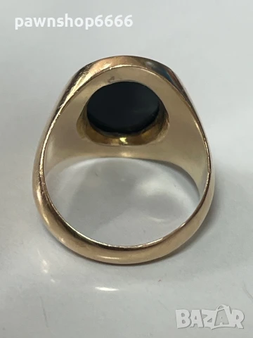 Златен пръстен 14 карата ръчна изработка с черен оникс, снимка 2 - Пръстени - 50653300