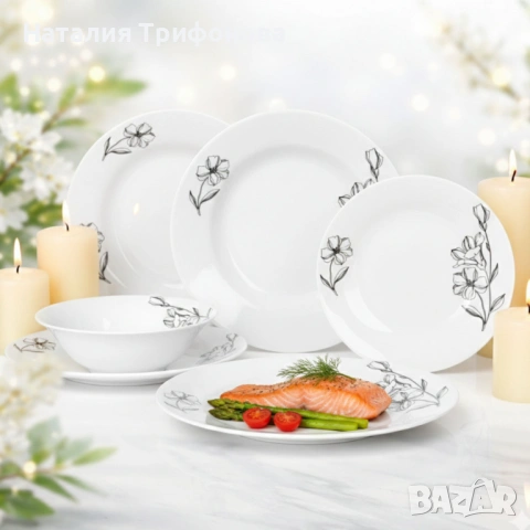 Комплект чинии 24 части с елегантен флорален дизайн – Лекота и стил за всяка трапеза, снимка 6 - Сервизи - 53404218
