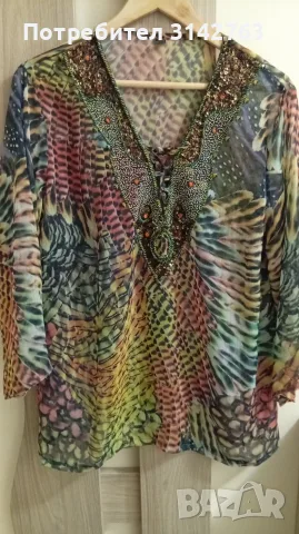 Блуза/ туника, свободен модел с мъниста по деколтето. L/XL, снимка 3 - Туники - 55877065