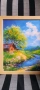 Хармония-пасторална сцена с къщичка, поток и диви цветя, идеална за домашен декор на дома,, снимка 5
