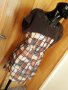 Кафява разкроена рокля на квадратчета от шифон С, снимка 2
