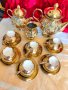 Разкошен Старинен Позлатен Порцеланов Сервиз Комплект за Чай с Релефни Рози, снимка 5