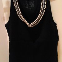 Нов топ Zara, черен с перли, размер L, снимка 7 - Потници - 42206150