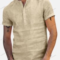 Мъжка памучно ленена риза с яка и къс ръкав, 6цвята, снимка 2 - Ризи - 41082449