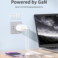 Qurzou 65W USB C адаптер GaN за бързо зареждане, снимка 3 - Друга електроника - 42521464