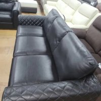 Черен кожен диван голяма тройка, снимка 2 - Дивани и мека мебел - 41534246