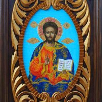 Икона " Исус Христос Вседержител ", дърворезба, иконопис, снимка 1 - Икони - 19307517