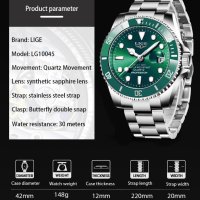 Мъжки часовник Lige Sport Watch, Водоустойчив, Неръждаема стомана, снимка 12 - Мъжки - 40246690