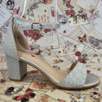 Официални дамски обувки на ток в сребрист цвят модел: 2088-58 silver, снимка 1 - Сандали - 44741639