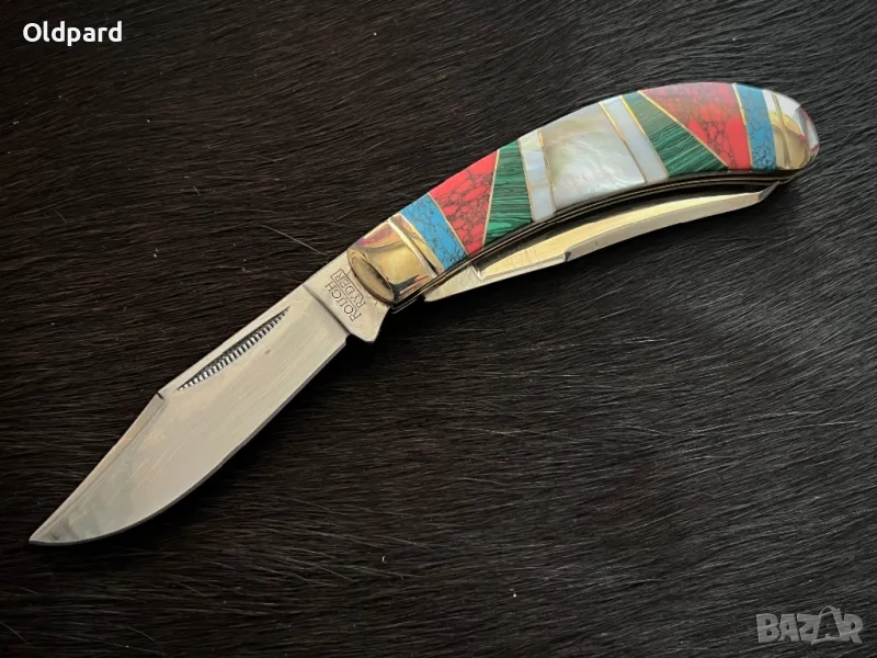 Колекционерски сгъваем нож с уникална дръжка  и с два остриета Bow Trapper Stoneworx (RR2414), снимка 1