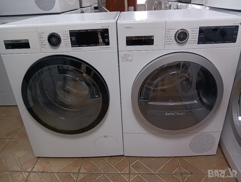 Комплект пералня Bosch Serie 8 A+++ 9кг и сушилня с термопомпа Bosch Serie 8 WI-FI 2 години гаранция, снимка 1