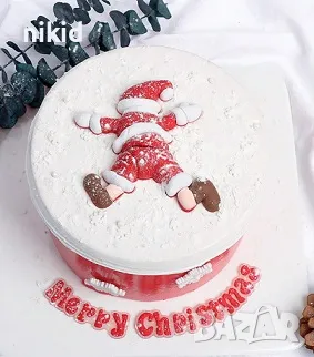Дядо Коледа  Merry Christmas Весела Коледа фигурка надпис украса декор за Коледна торта топер гумира, снимка 1