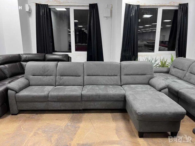 Сив диван от плат четворка с лежанка и функция ракла "PP-HS10002", снимка 1