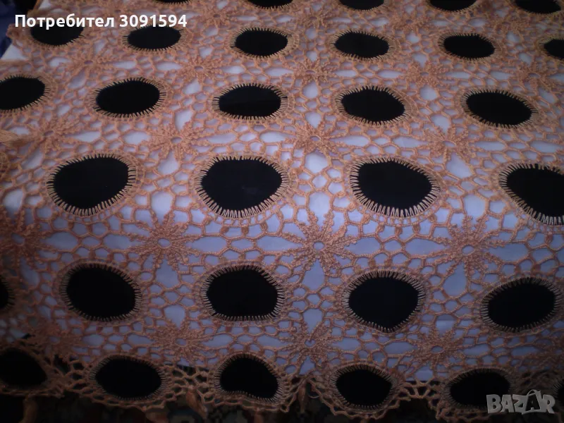 Винтидж Ръчно плетена покривка, ръчна изработка, плат и плетка оранжево и черно, снимка 1