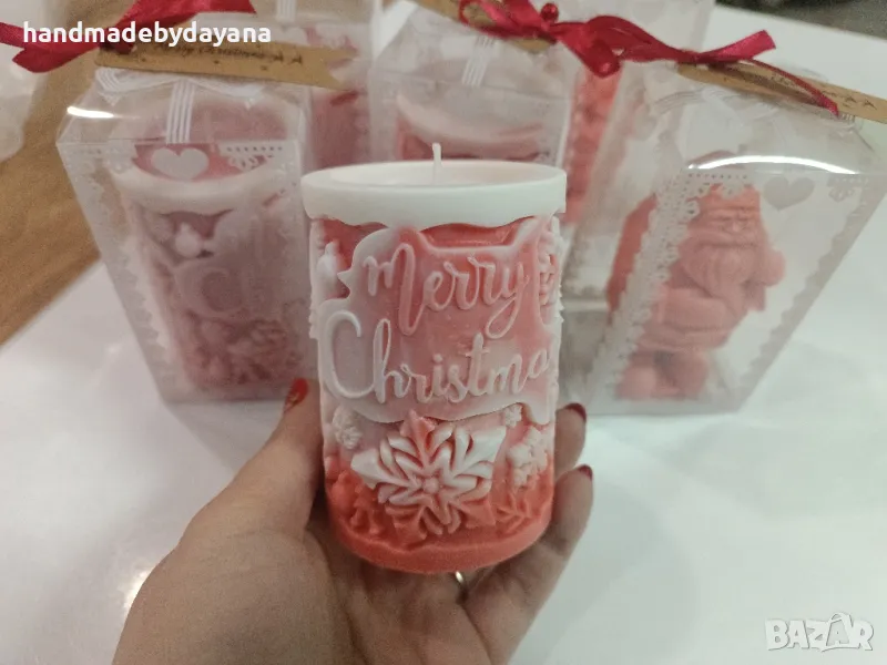 Коледни свещи от соев восък в кутийка , снимка 1