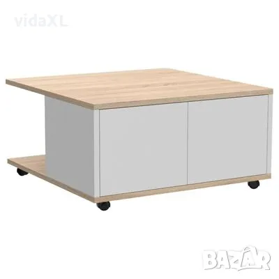 FMD Мобилна кафе маса, 70x70x36 см, цвят дъб и бял гланц(SKU:428799, снимка 1