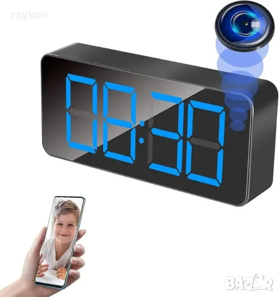 LXMIMI WiFi шпионска камера, 2.4G/5GHz, WiFi, скрита камера, HD часовник, 1080p, снимка 1