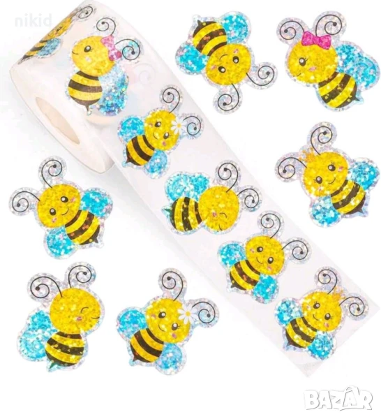 100 бр Холограмни пчели пчела големи самозалепващи лепенки стикери за ръчна изработка за подарък, снимка 1