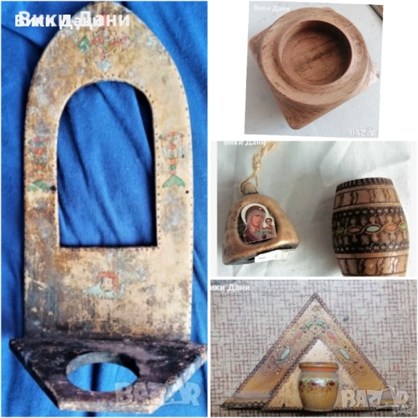 кандило антика рисувана пирография ангел дърво богородица , снимка 1