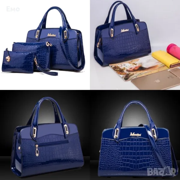 Комплект от 3 бр. лачени дамски чанти в различен размер, снимка 1