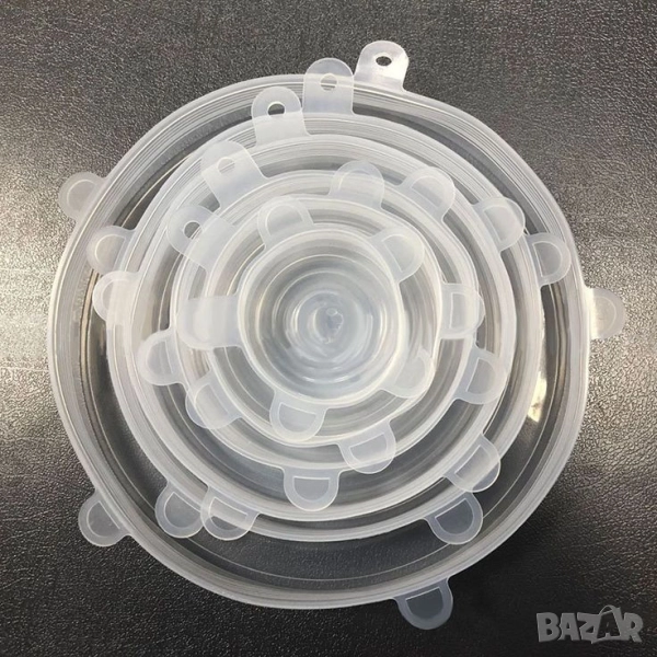 Комплект от 6 броя силиконови капаци за храна, снимка 1