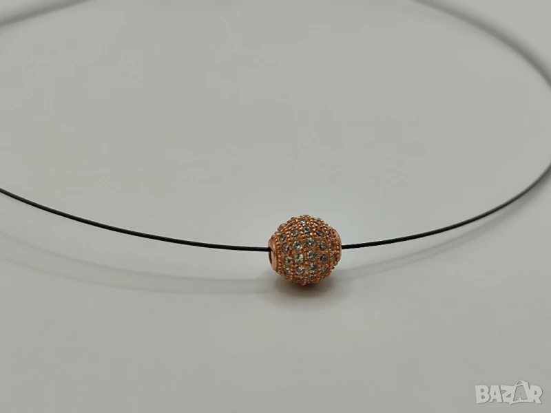 Дамско колие със 925 сребърно мънисто покритие от розово злато и циркони , снимка 1