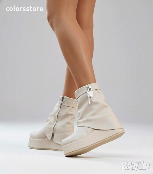 Боти на платформа - бежова кожа - DHG55 , снимка 1