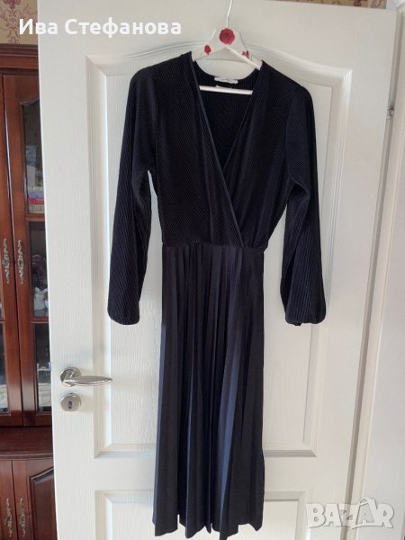 Wow Нова елегантна дълга плисирана рокля плисирана черна официална парти коктейлни рокля плисе рипс , снимка 1