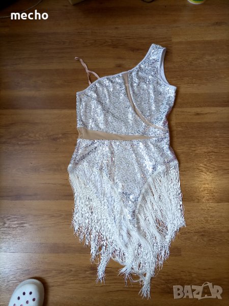 Бяла рокля с триъгълна пола за танци или повод, снимка 1