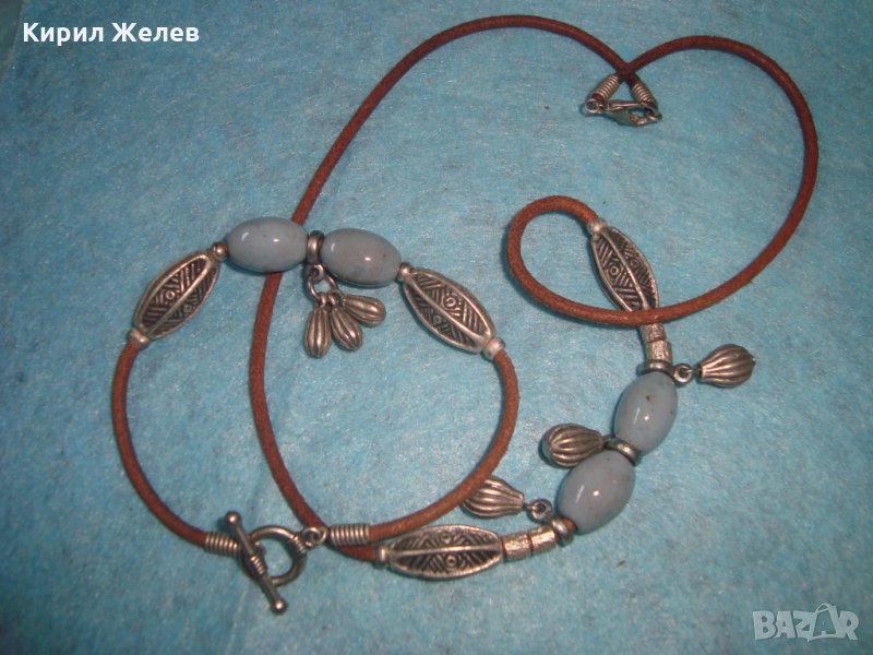 ПОСРЕБРЕНИ КОЛИЕ и ГРИВНА ПОРЦЕЛАН КОЖА ВИНТИДЖ АРТ МОДЕЛ 26658, снимка 1