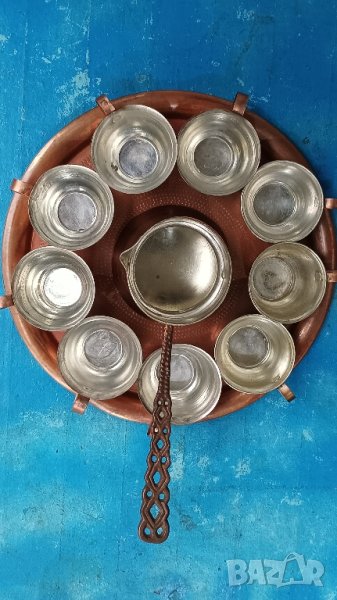 Меден, бакърен сервиз за кафе от 11 части. , снимка 1