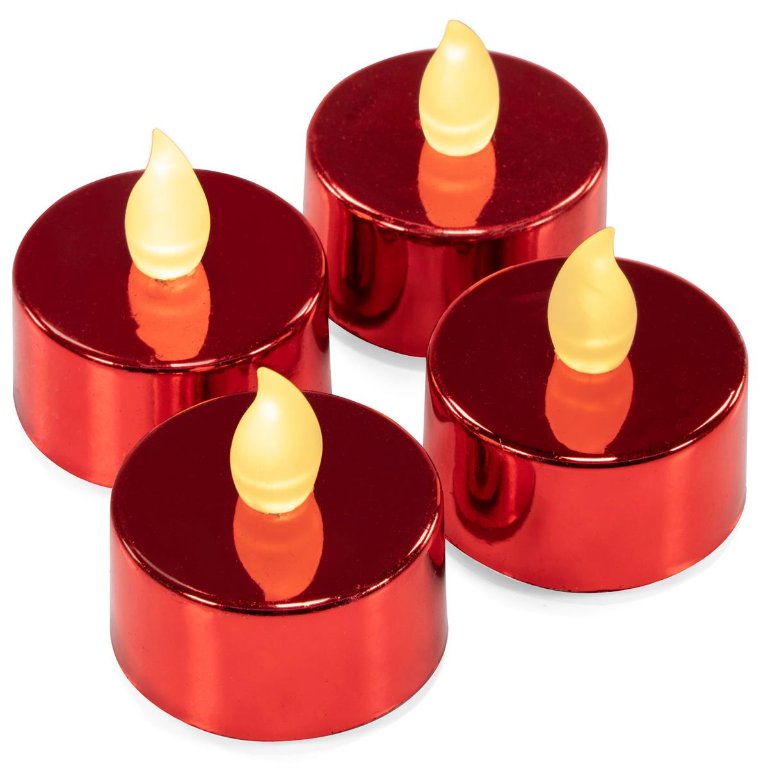 Комплект от 4 LED чаени свещи, червени свещи с батерии, без пламък, коледни  свещи в Лед осветление в гр. Айтос - ID34779704 — Bazar.bg