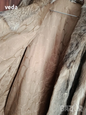 Винтидж кожено палто естествен косъм бежово размер М, снимка 5 - Палта, манта - 53673455