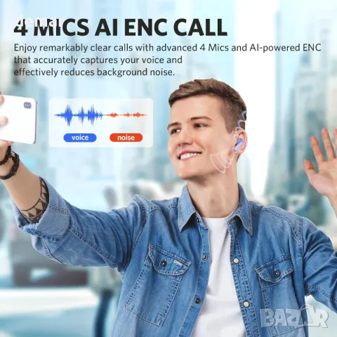 Безжични слушалки EarFun Air Life, дълбок бас с 12 мм драйвери, Bluetooth 5.4, 35 ч, IPX5, лилаво, снимка 5 - Безжични слушалки - 48010616