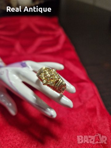 Уникален антикварен сребърен позлатен пръстен с цитрин- 6.56 грама- 925 проба , снимка 2 - Пръстени - 40788836