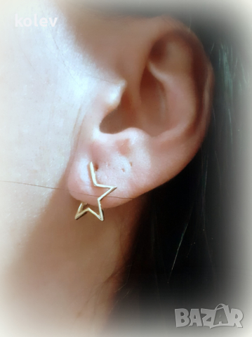  златни обеци ЗВЕЗДИ с английско закопчаване 2.10 грама, снимка 6 - Обеци - 34851051