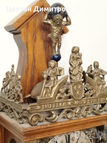 Антикварен стенен холандски часовник - Franz Hermle Атлас , снимка 5 - Стенни часовници - 52618158