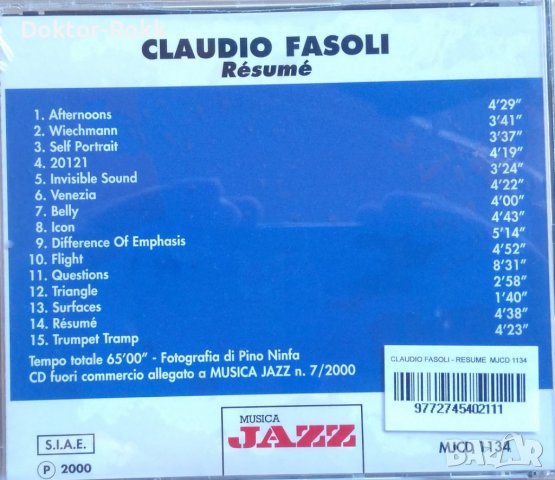 Claudio Fasoli – Résumé (2000, CD) , снимка 2 - CD дискове - 38641811