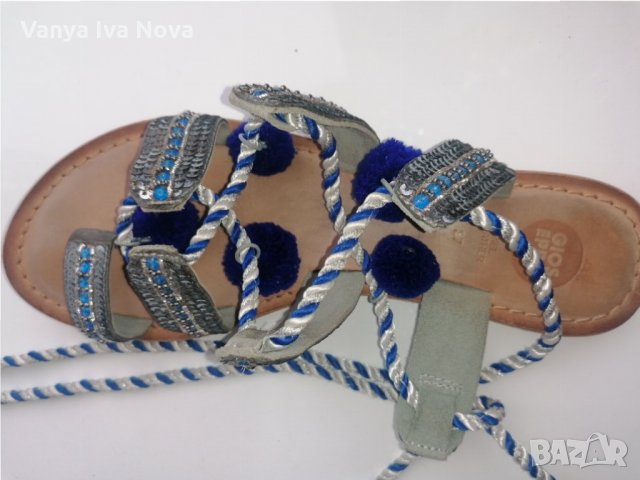Уникални Gioseppo сандали с пискюли + подарък блузка в подходящо синьо, снимка 4 - Сандали - 35957507