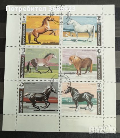 1991 (21 май). Коне. Блок с печат.