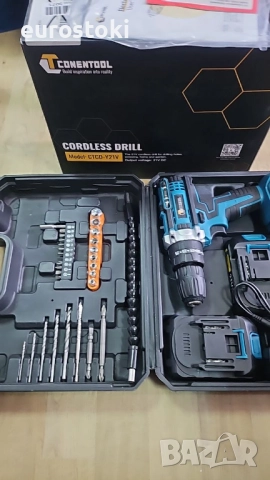 Conentool Комплект безжична бормашина и винтоверт 21V, електрическа отвертка с 2 батерии по 2000mAh, снимка 6 - Бормашини - 51488671