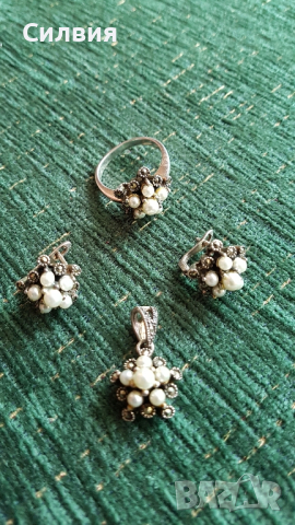 Сребърен комплект с речни перли , снимка 5 - Колиета, медальони, синджири - 44774860