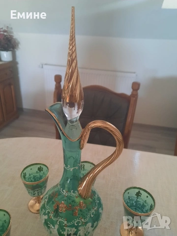 Комплект 6 Чаши и гарафа от Италия ръчно рисувани , снимка 5 - Антикварни и старинни предмети - 53663916