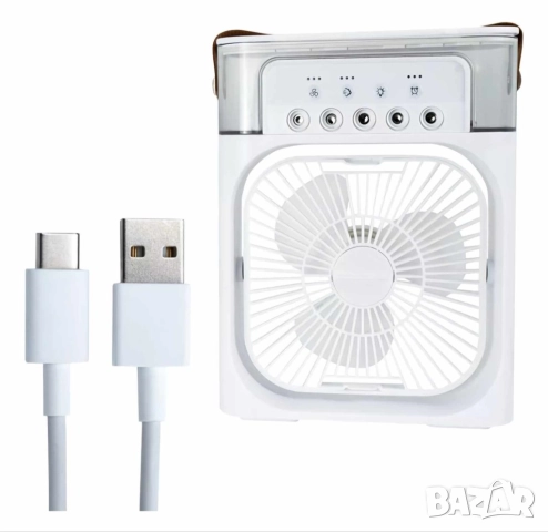 Преносим въздушен 3 в 1 охладител,овлажнител,вентилатор с LED резервоар за вода 600 мл., снимка 4 - Друга електроника - 52137655