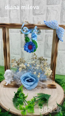 Дървена рамка с декорация в синьо!!, снимка 3 - Декорация за дома - 49093231