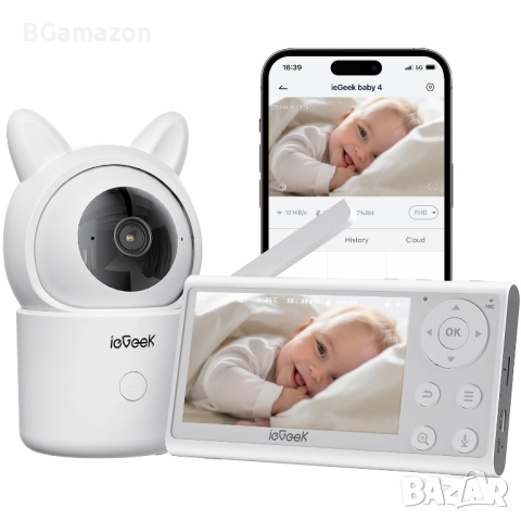 Нов тестван Бебефон с монитор и управление през приложение Iegeek Baby 4   4,3-инчов екран и 360°..., снимка 1