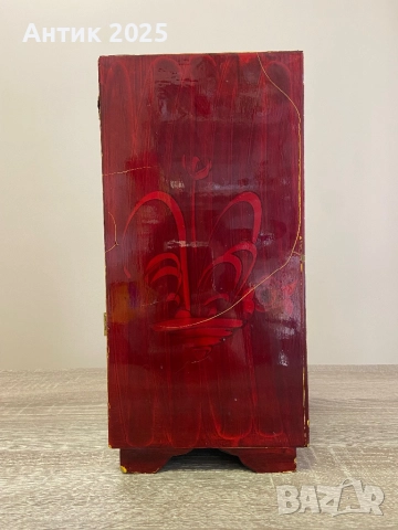 Винтидж китайска кутия за бижута от червено лакирано дърво с резба, снимка 6 - Антикварни и старинни предмети - 52063984