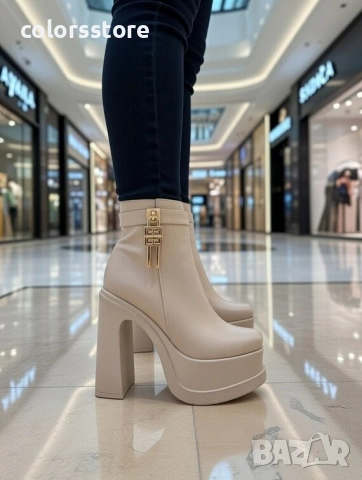 Боти на ток - бежова кожа - DT25 