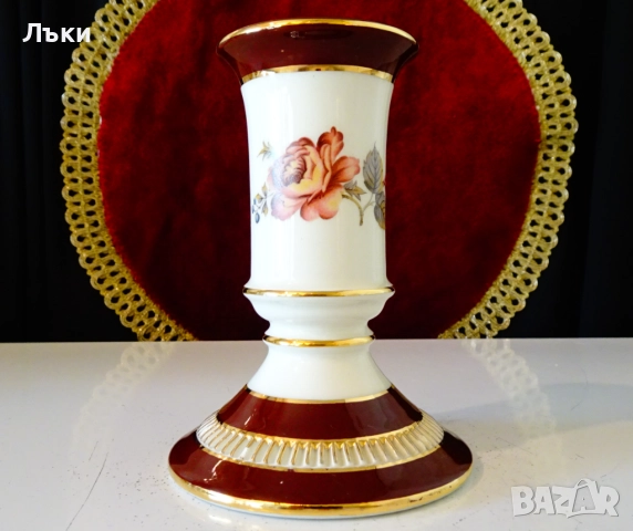 Немски порцеланов свещник PK Klaus Cutik,злато,цветя. 
