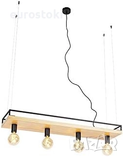 Qazqa - Shelf Индустриална висяща лампа за трапезария за таван, черна с дърво, за 4 крушки - рафт  , снимка 5 - Лампи за таван - 52031424